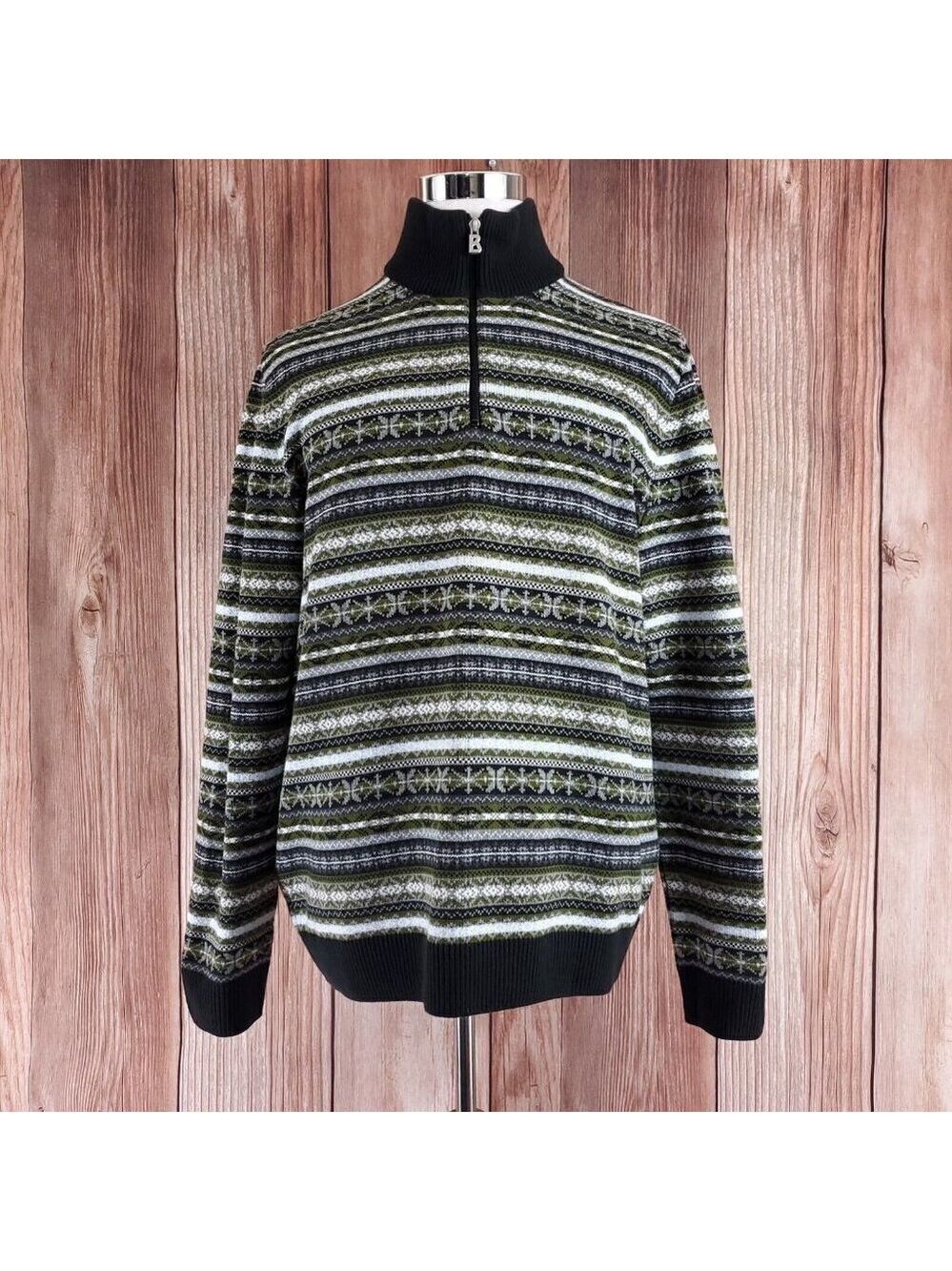 Bogner Fire Ice Mens XL 1/4 Zip Pullover Sweater Fair Isle Aztec Cotton Acrylic